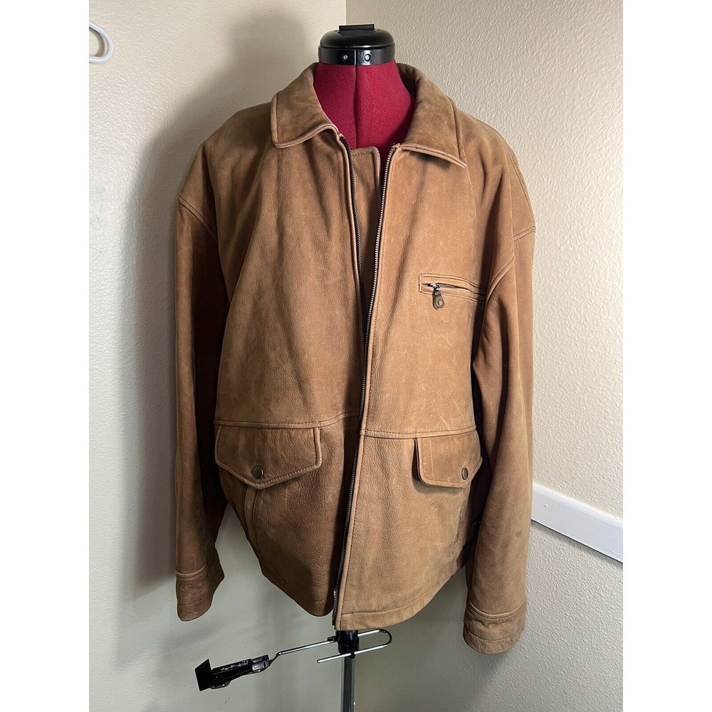 Vtg Fieldmaster Suede Leather Jacket Brown Men’s Size L Full‎ Zip Casual Heavy